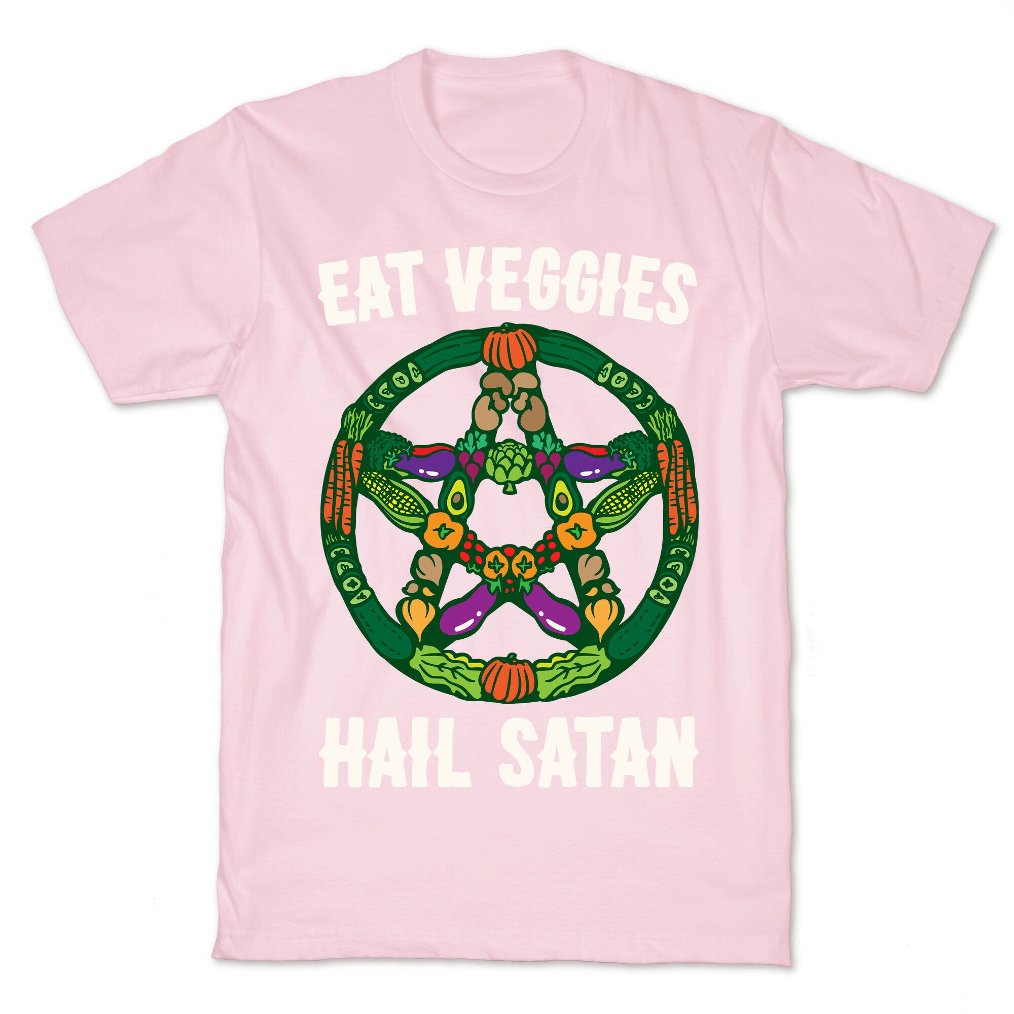 Eat Veggies Hail Satan White Print T-Shirt